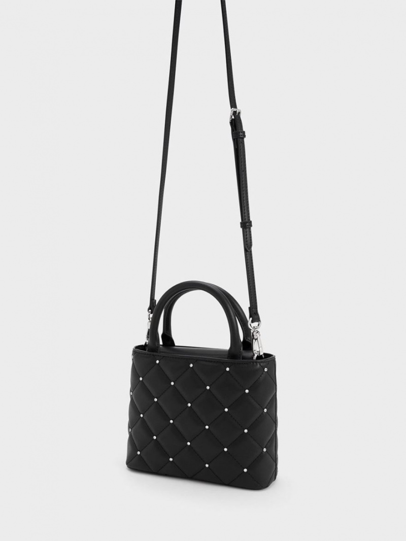 τσάντεσ tote Charles And Keith Gem-Embellished Με Επένδυση μαυρα | 13657-OSFW