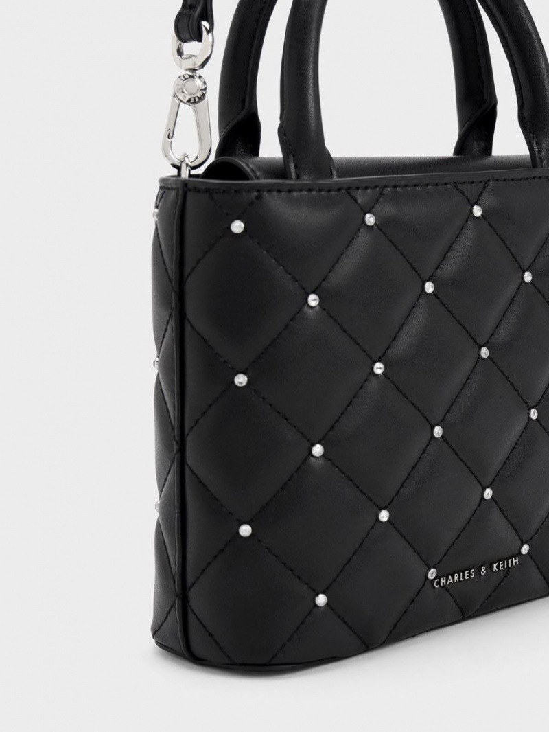 τσάντεσ tote Charles And Keith Gem-Embellished Με Επένδυση μαυρα | 13657-OSFW