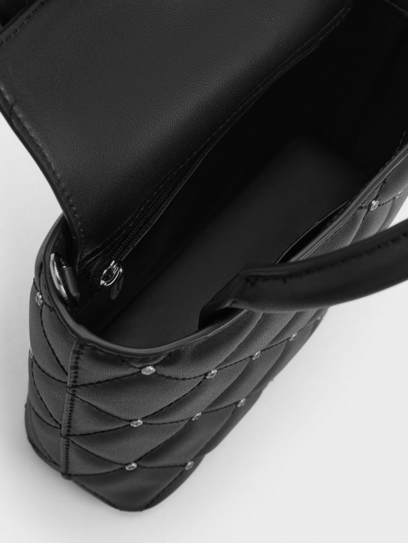 τσάντεσ tote Charles And Keith Gem-Embellished Με Επένδυση μαυρα | 13657-OSFW