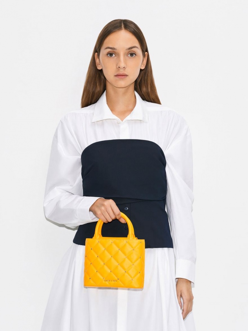τσάντεσ tote Charles And Keith Gem-Embellished Με Επένδυση πορτοκαλι | 75682-FORZ