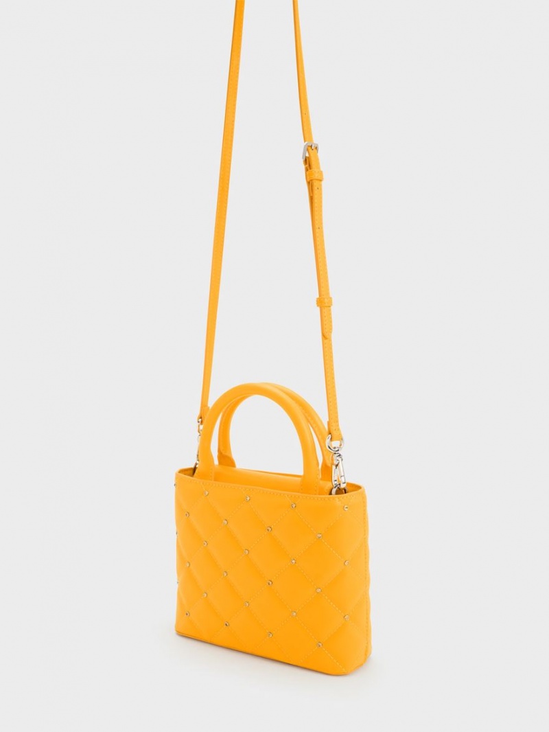 τσάντεσ tote Charles And Keith Gem-Embellished Με Επένδυση πορτοκαλι | 75682-FORZ