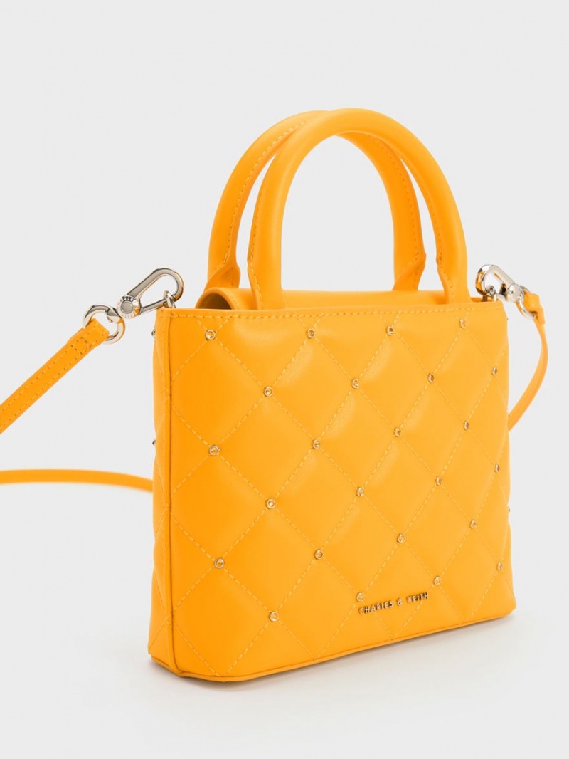 τσάντεσ tote Charles And Keith Gem-Embellished Με Επένδυση πορτοκαλι | 75682-FORZ