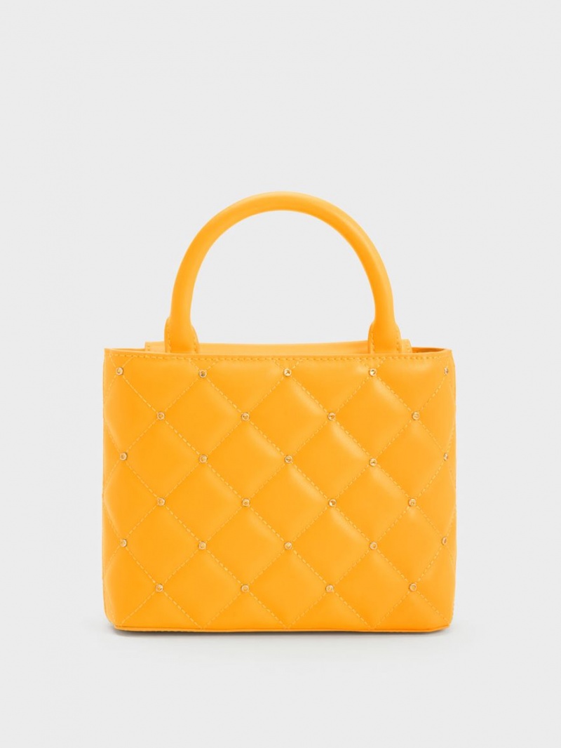 τσάντεσ tote Charles And Keith Gem-Embellished Με Επένδυση πορτοκαλι | 75682-FORZ