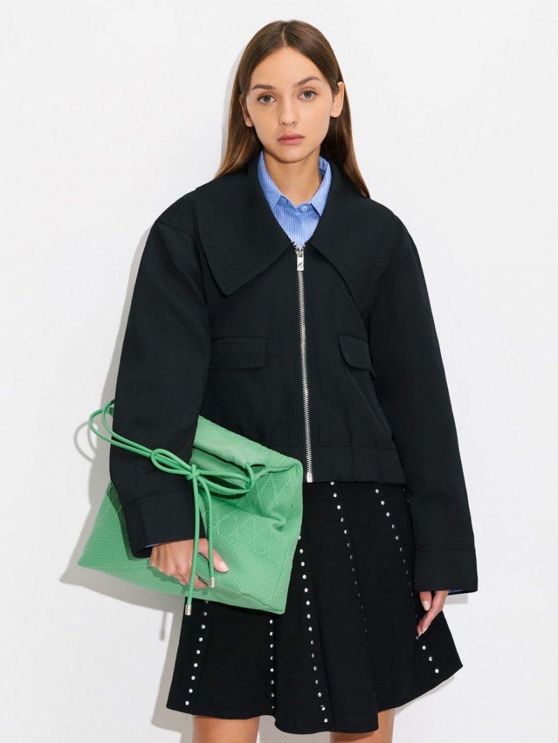 τσάντεσ tote Charles And Keith Genoa Bow-Tie Πλεκτά πρασινο | 09713-IGHU