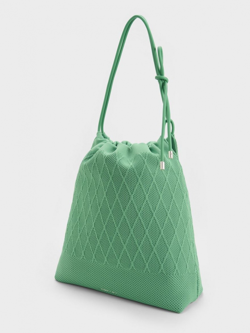 τσάντεσ tote Charles And Keith Genoa Bow-Tie Πλεκτά πρασινο | 09713-IGHU