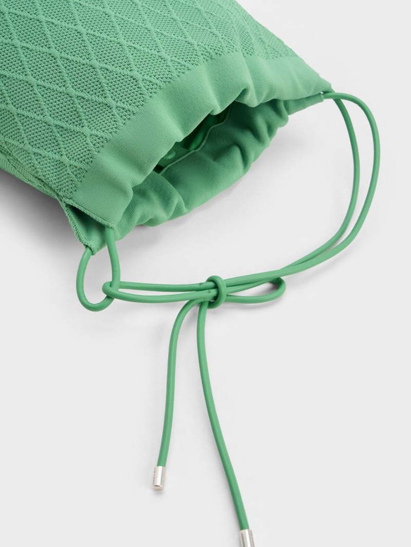 τσάντεσ tote Charles And Keith Genoa Bow-Tie Πλεκτά πρασινο | 09713-IGHU