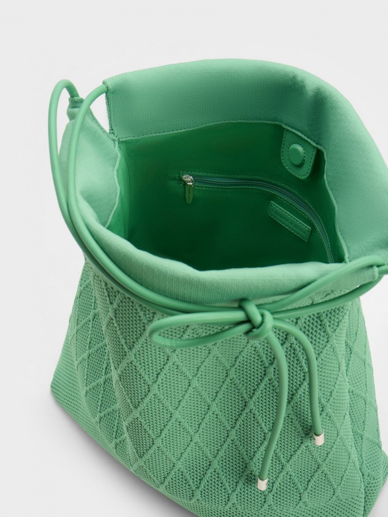 τσάντεσ tote Charles And Keith Genoa Bow-Tie Πλεκτά πρασινο | 09713-IGHU