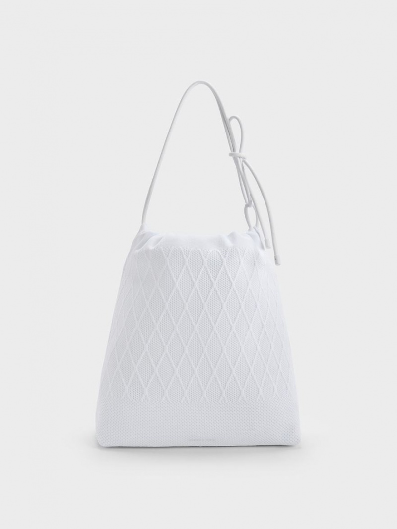 τσάντεσ tote Charles And Keith Genoa Bow-Tie Πλεκτά ασπρα | 67895-COQI