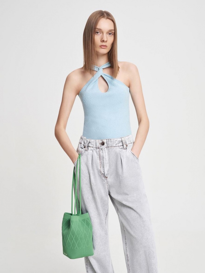 τσάντεσ tote Charles And Keith Genoa Πλεκτά Drawstring πρασινο | 70654-OUGY