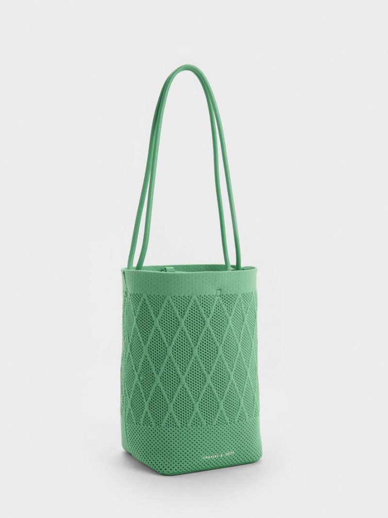 τσάντεσ tote Charles And Keith Genoa Πλεκτά Drawstring πρασινο | 70654-OUGY