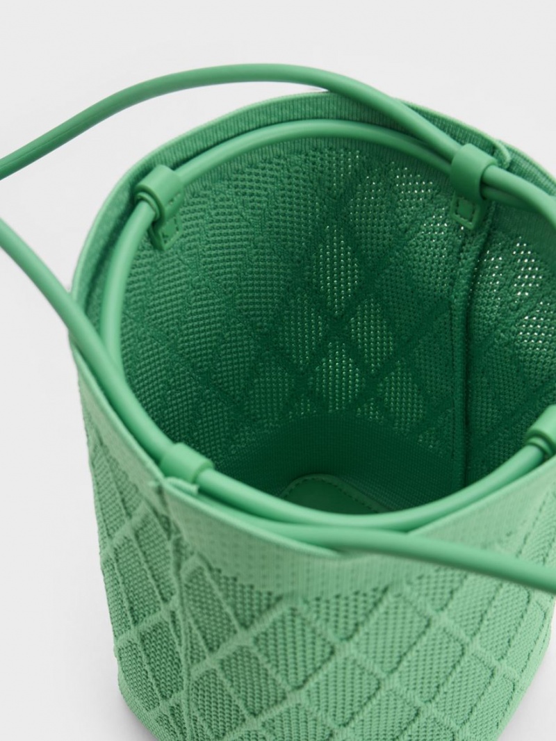 τσάντεσ tote Charles And Keith Genoa Πλεκτά Drawstring πρασινο | 70654-OUGY