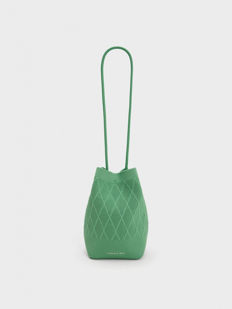 τσάντεσ tote Charles And Keith Genoa Πλεκτά Drawstring πρασινο | 70654-OUGY