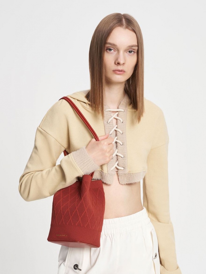 τσάντεσ tote Charles And Keith Genoa Πλεκτά Drawstring σκούρο κοκκινα | 07461-SJTG