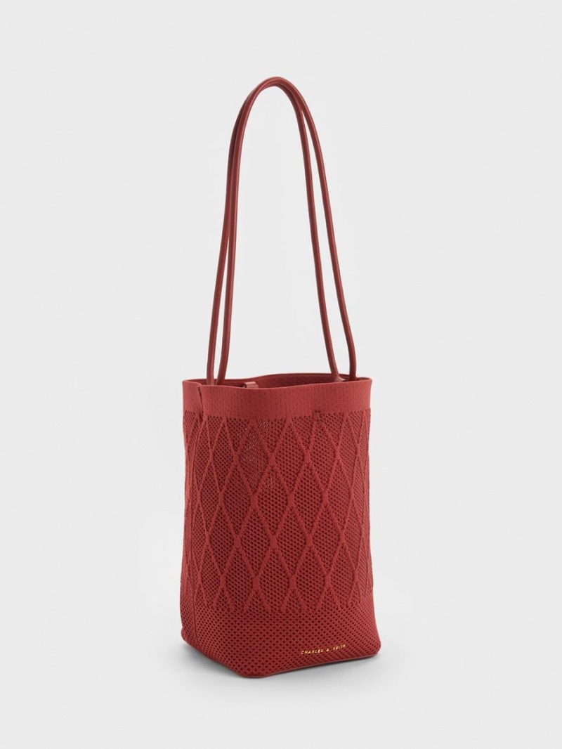 τσάντεσ tote Charles And Keith Genoa Πλεκτά Drawstring σκούρο κοκκινα | 07461-SJTG