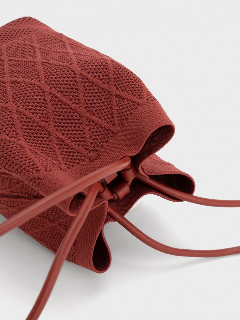 τσάντεσ tote Charles And Keith Genoa Πλεκτά Drawstring σκούρο κοκκινα | 07461-SJTG