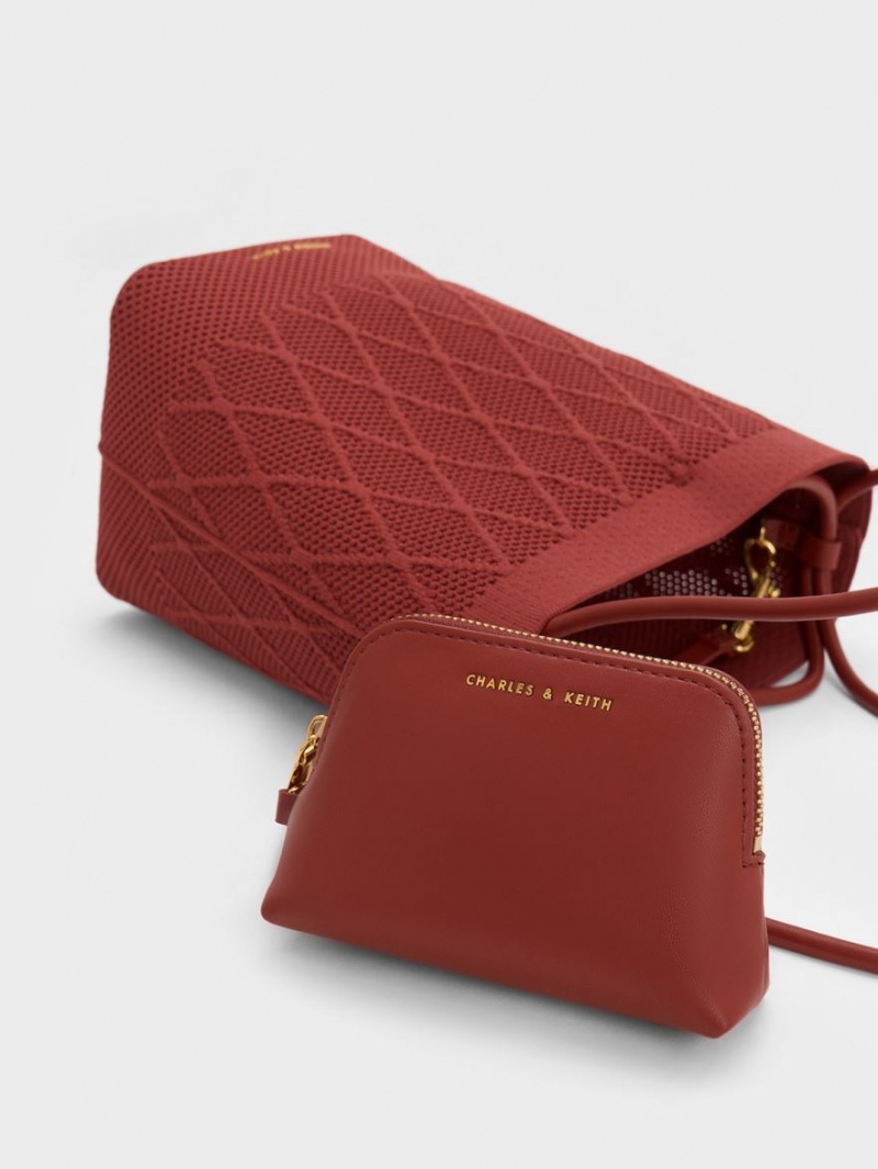 τσάντεσ tote Charles And Keith Genoa Πλεκτά Drawstring σκούρο κοκκινα | 07461-SJTG