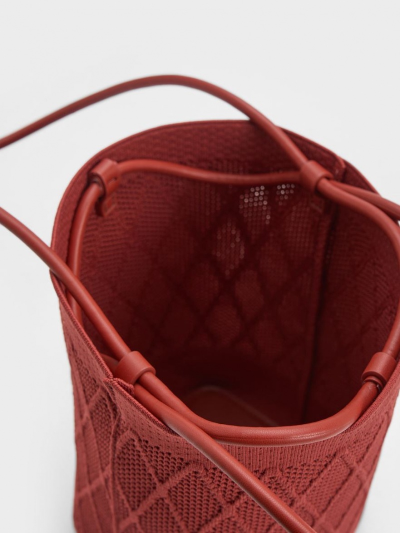 τσάντεσ tote Charles And Keith Genoa Πλεκτά Drawstring σκούρο κοκκινα | 07461-SJTG