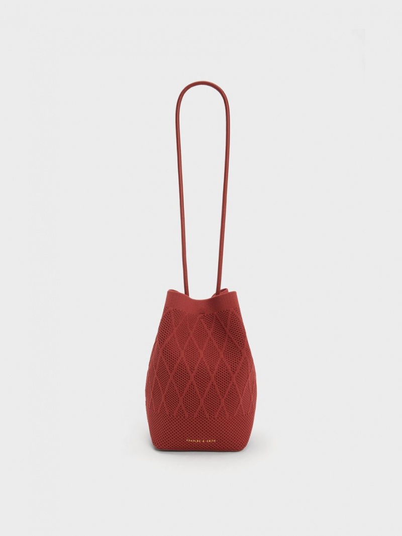 τσάντεσ tote Charles And Keith Genoa Πλεκτά Drawstring σκούρο κοκκινα | 07461-SJTG