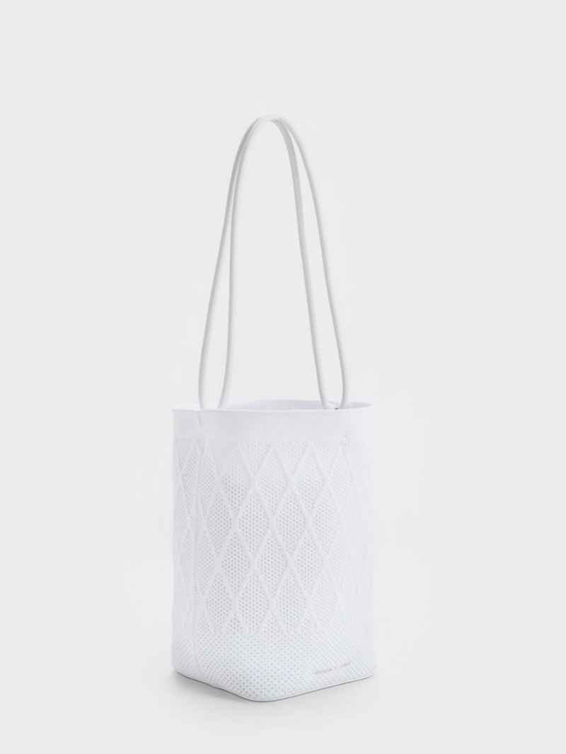 τσάντεσ tote Charles And Keith Genoa Πλεκτά Drawstring ασπρα | 26350-FZEO