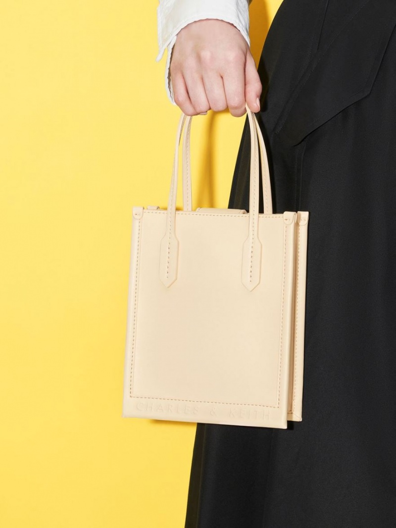 τσάντεσ tote Charles And Keith Geometric Μπεζ | 45197-WNXD
