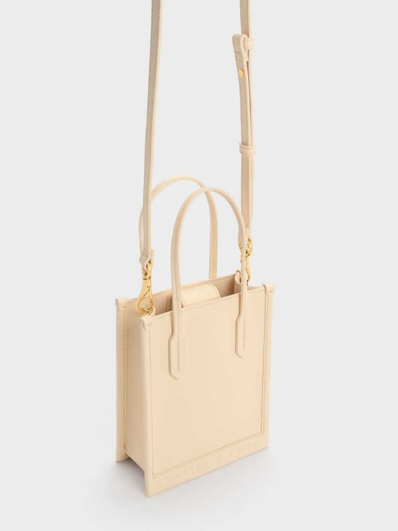 τσάντεσ tote Charles And Keith Geometric Μπεζ | 45197-WNXD