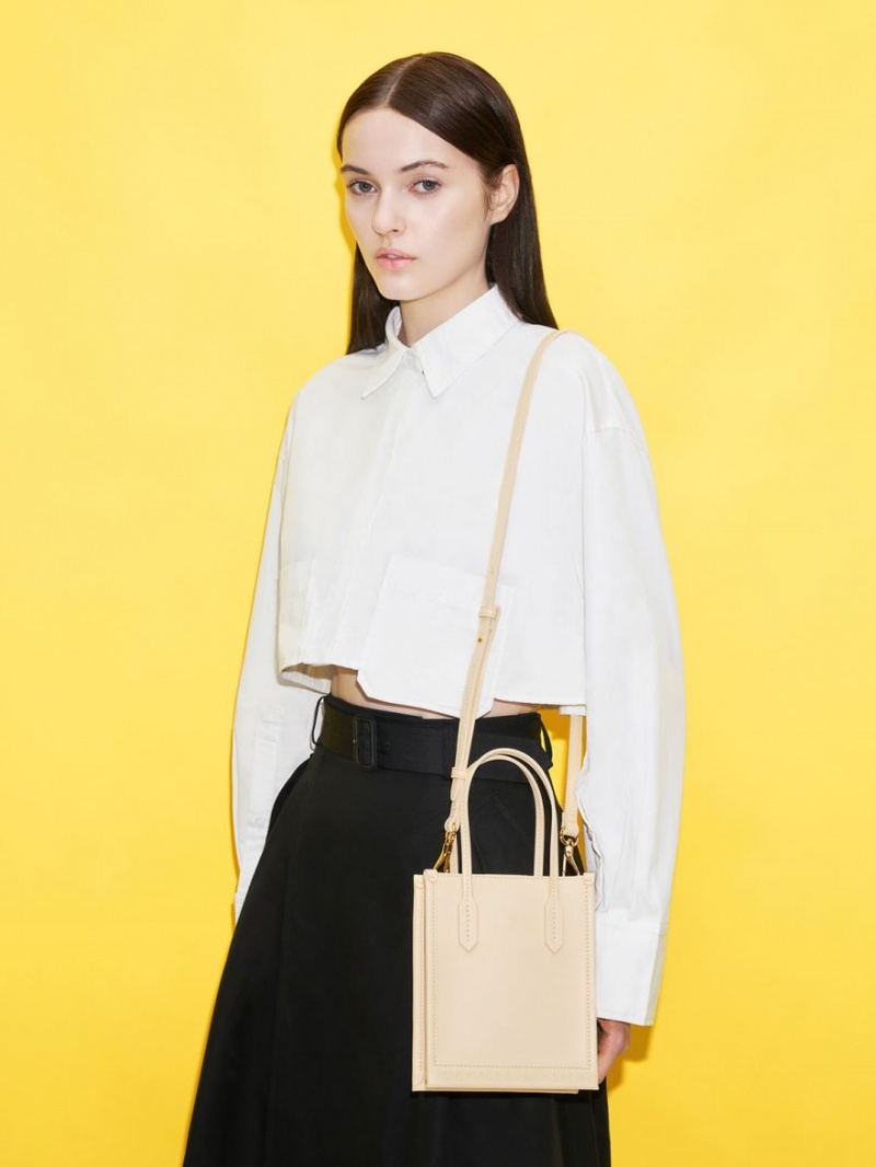 τσάντεσ tote Charles And Keith Geometric Μπεζ | 45197-WNXD