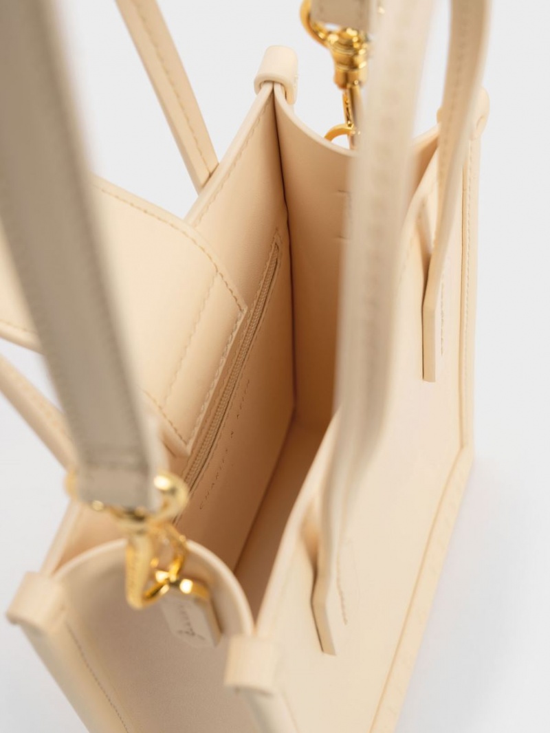 τσάντεσ tote Charles And Keith Geometric Μπεζ | 45197-WNXD