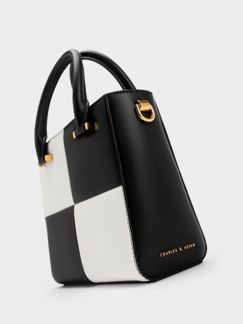 τσάντεσ tote Charles And Keith Georgette Checkered Square μαυρα ασπρα | 49538-ZJOP