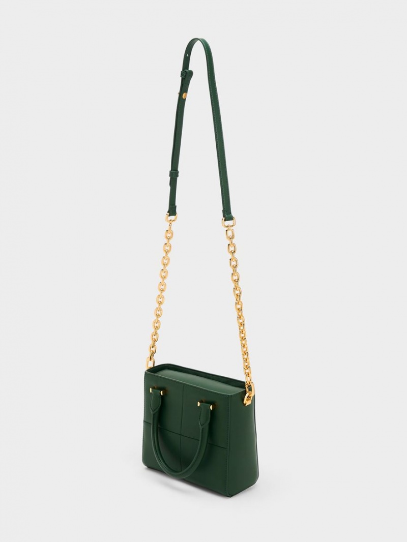 τσάντεσ tote Charles And Keith Georgette Square σκούρο πρασινο | 92807-XAPO