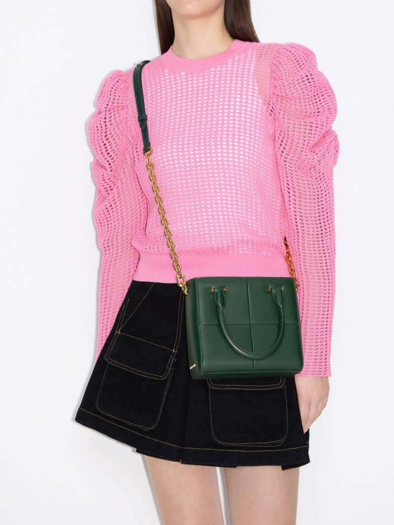 τσάντεσ tote Charles And Keith Georgette Square σκούρο πρασινο | 92807-XAPO