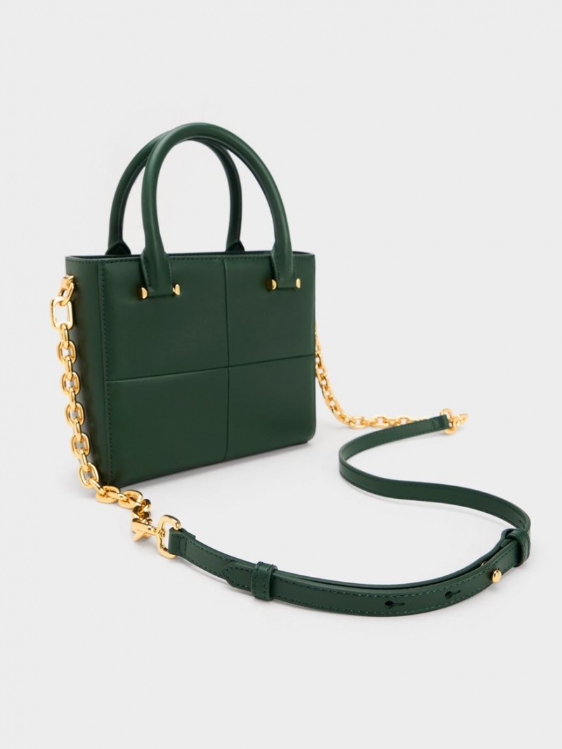 τσάντεσ tote Charles And Keith Georgette Square σκούρο πρασινο | 92807-XAPO