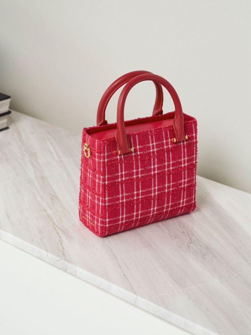τσάντεσ tote Charles And Keith Georgette Tweed Square κοκκινα | 46710-NWGX