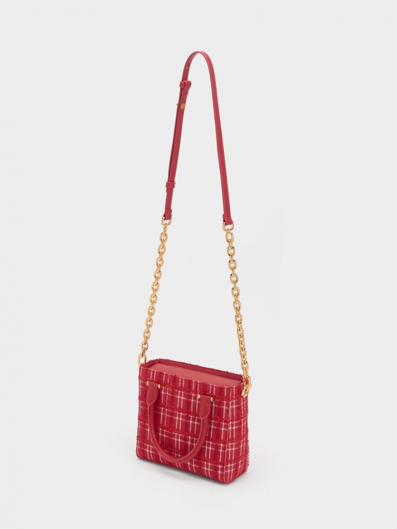 τσάντεσ tote Charles And Keith Georgette Tweed Square κοκκινα | 46710-NWGX