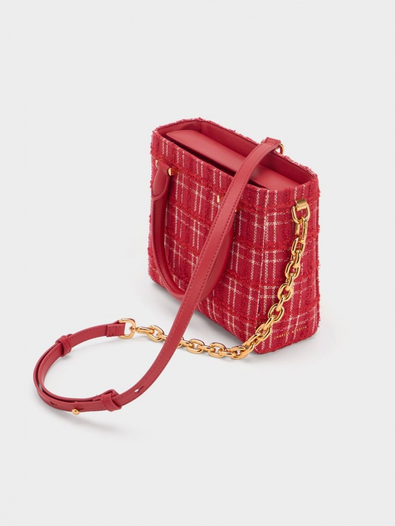 τσάντεσ tote Charles And Keith Georgette Tweed Square κοκκινα | 46710-NWGX
