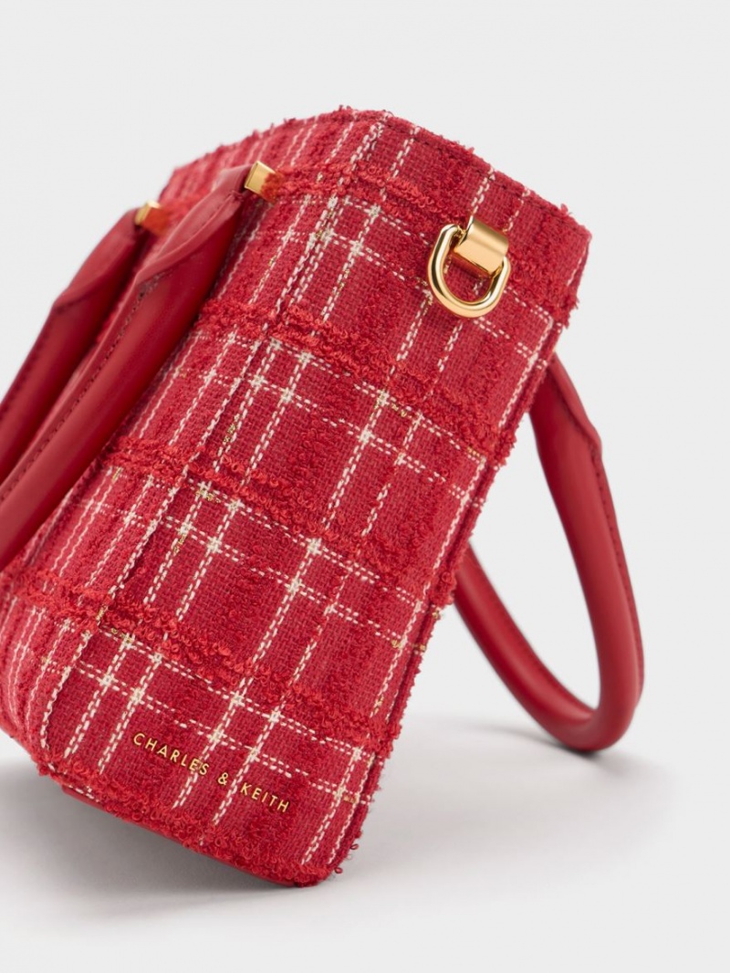 τσάντεσ tote Charles And Keith Georgette Tweed Square κοκκινα | 46710-NWGX
