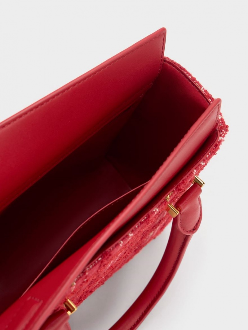 τσάντεσ tote Charles And Keith Georgette Tweed Square κοκκινα | 46710-NWGX