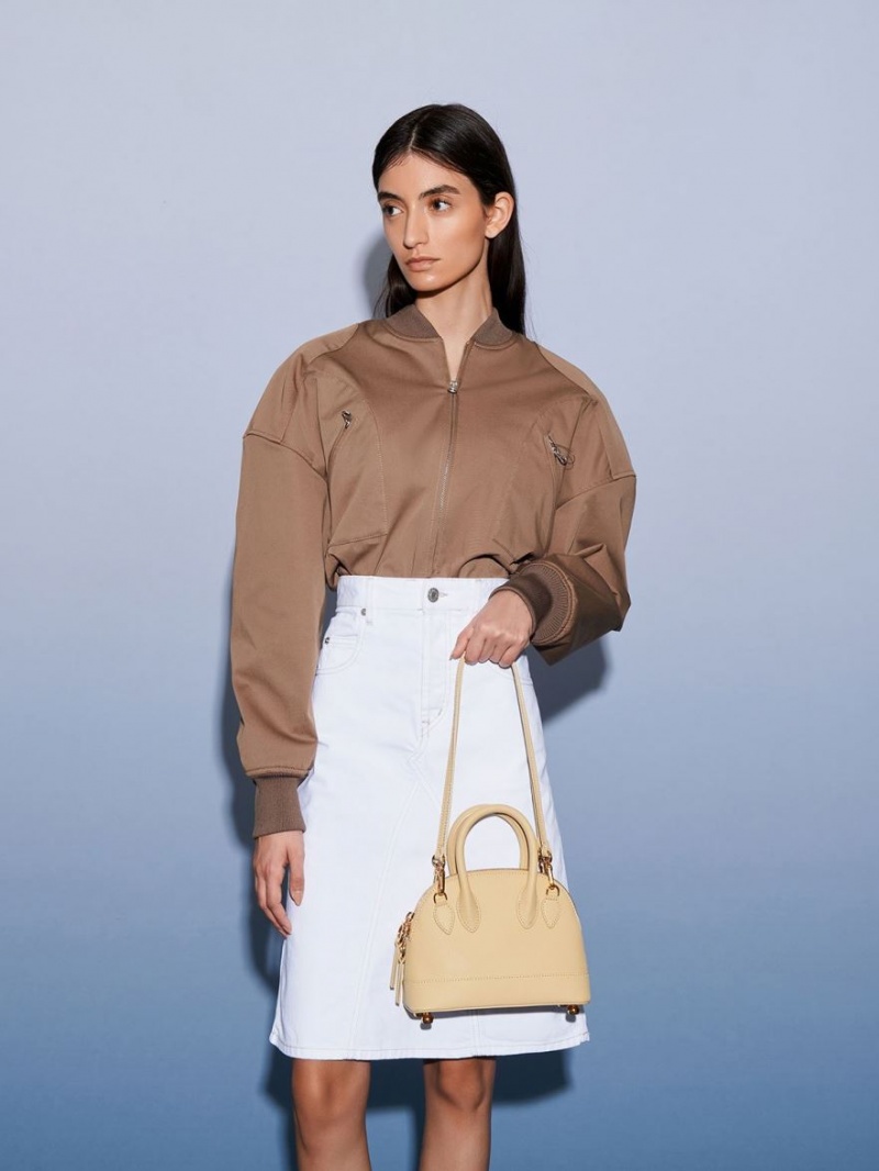τσάντεσ tote Charles And Keith Harmonee Bowling Μπεζ | 56384-FQKA