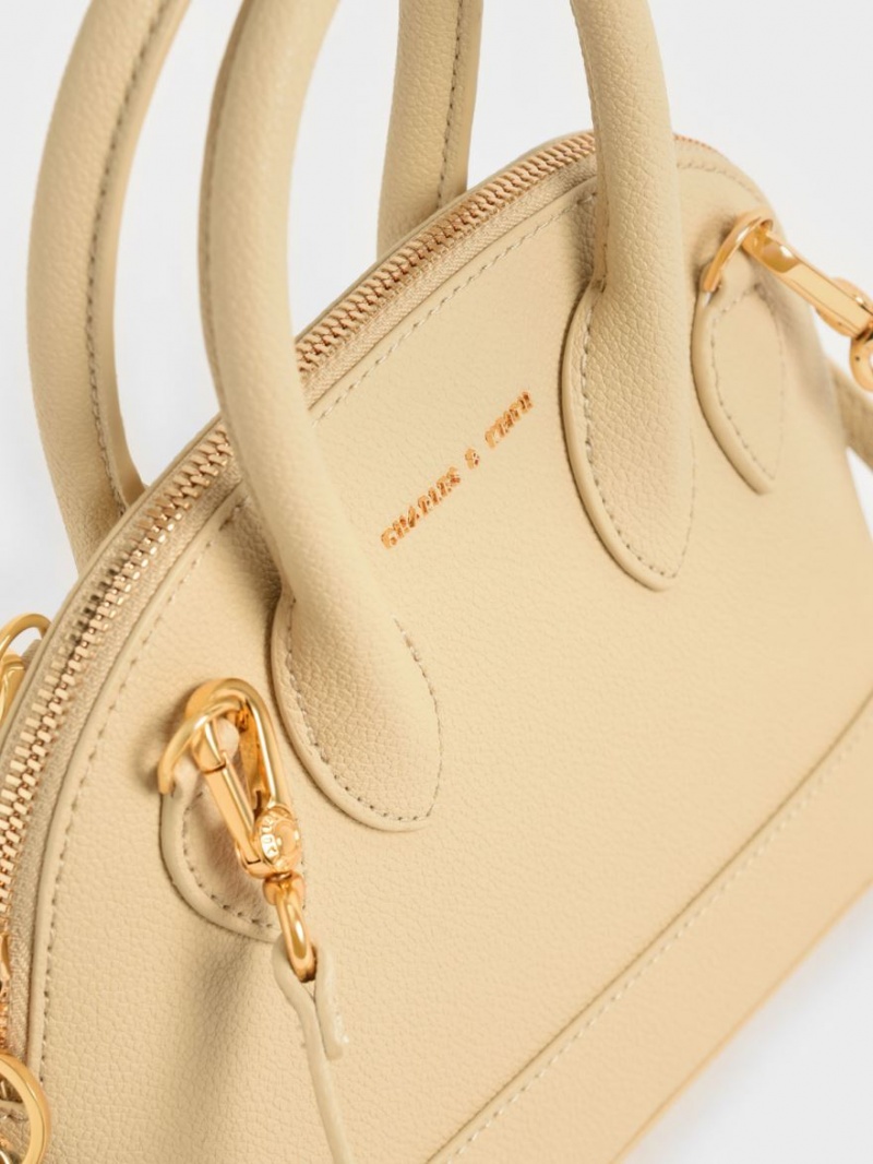 τσάντεσ tote Charles And Keith Harmonee Bowling Μπεζ | 56384-FQKA