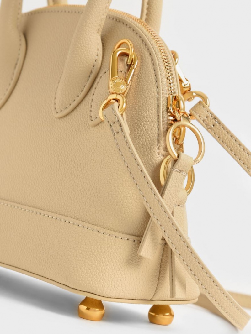 τσάντεσ tote Charles And Keith Harmonee Bowling Μπεζ | 56384-FQKA