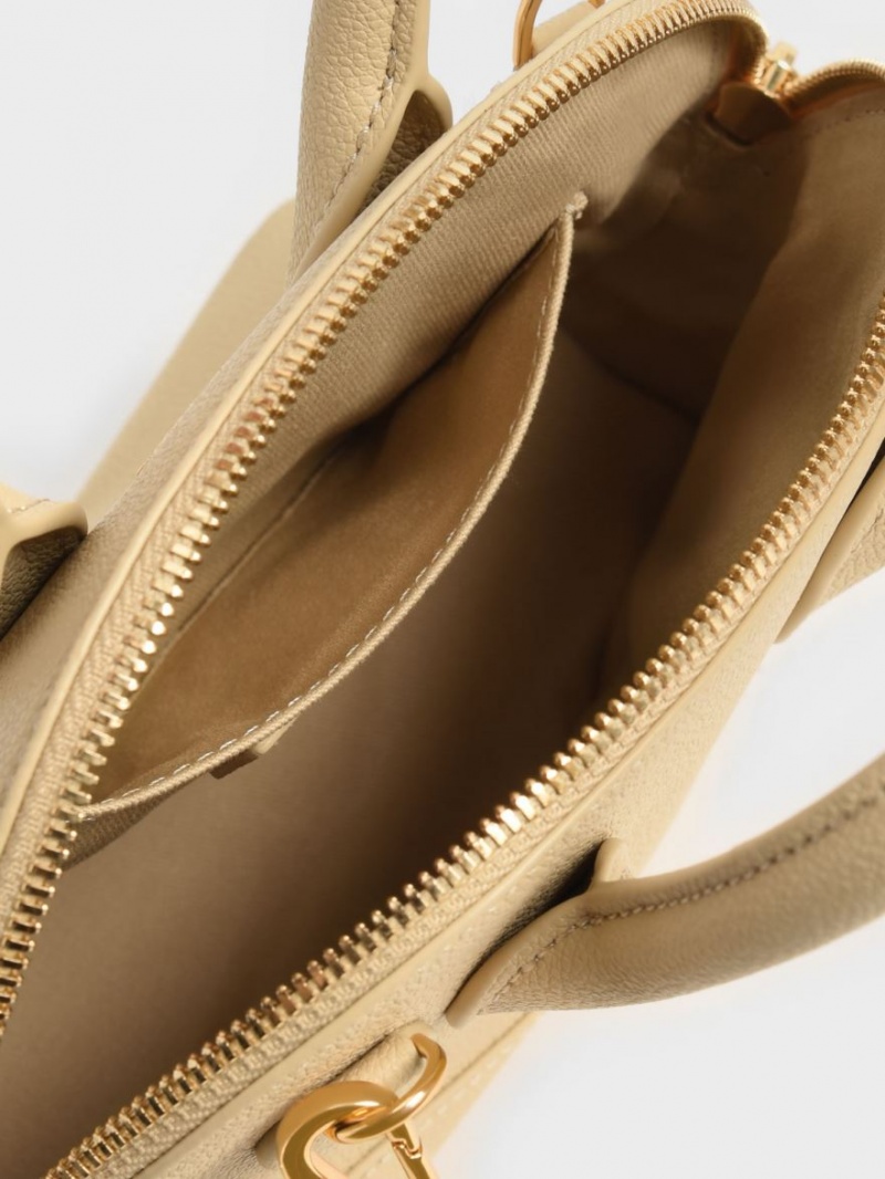 τσάντεσ tote Charles And Keith Harmonee Bowling Μπεζ | 56384-FQKA
