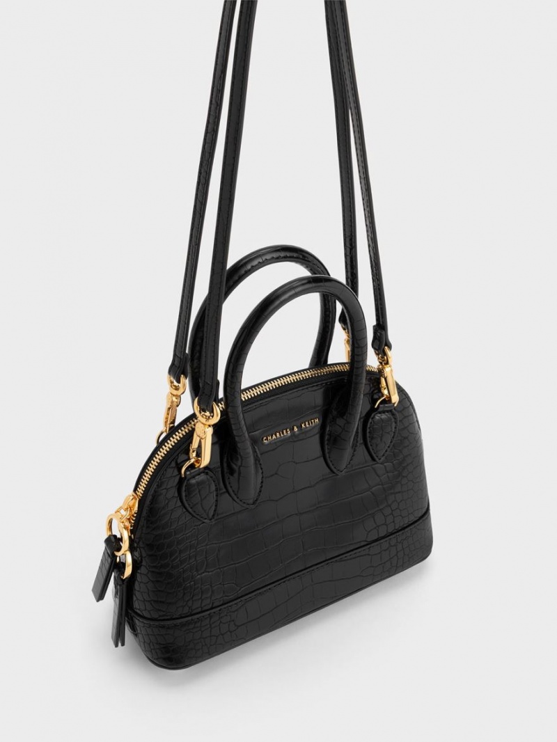 τσάντεσ tote Charles And Keith Harmonee Croc-Embossed Bowling μαυρα | 50641-YZGI