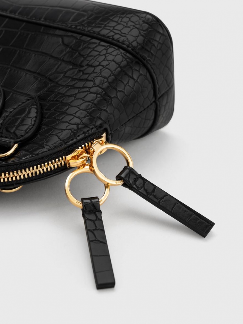 τσάντεσ tote Charles And Keith Harmonee Croc-Embossed Bowling μαυρα | 50641-YZGI