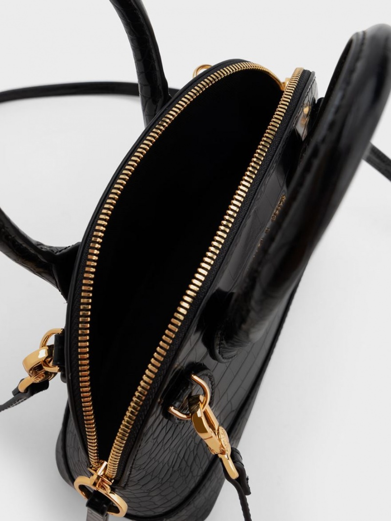 τσάντεσ tote Charles And Keith Harmonee Croc-Embossed Bowling μαυρα | 50641-YZGI