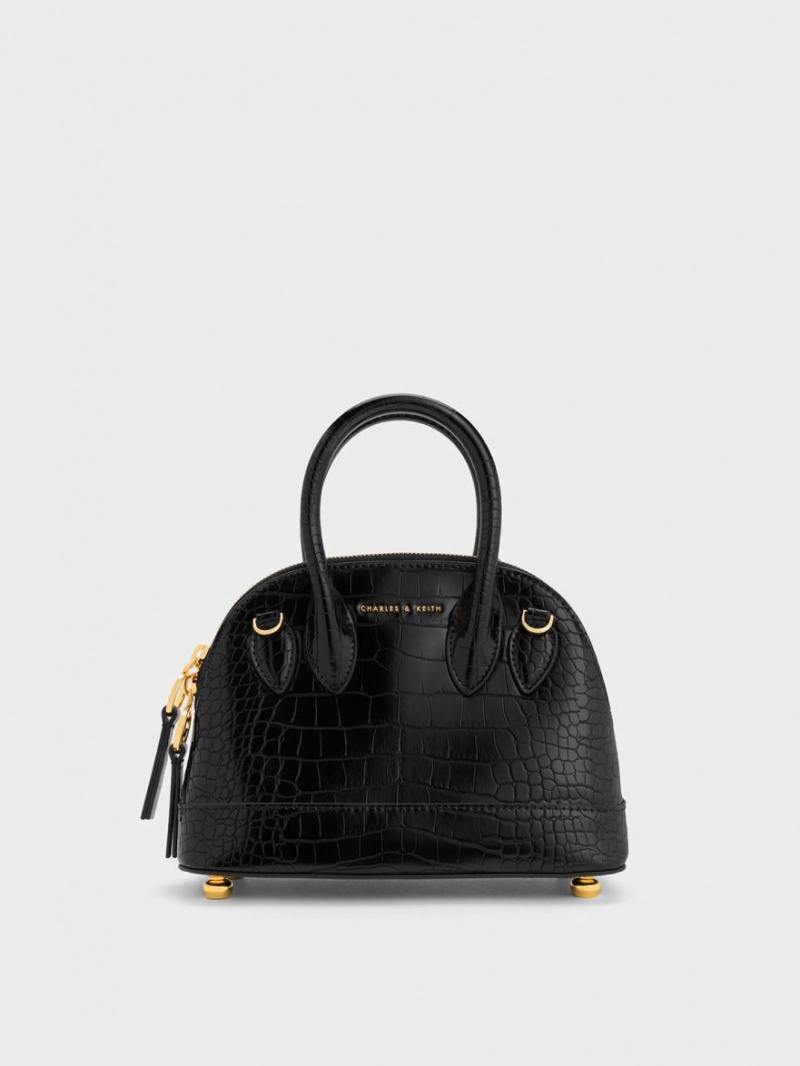 τσάντεσ tote Charles And Keith Harmonee Croc-Embossed Bowling μαυρα | 50641-YZGI