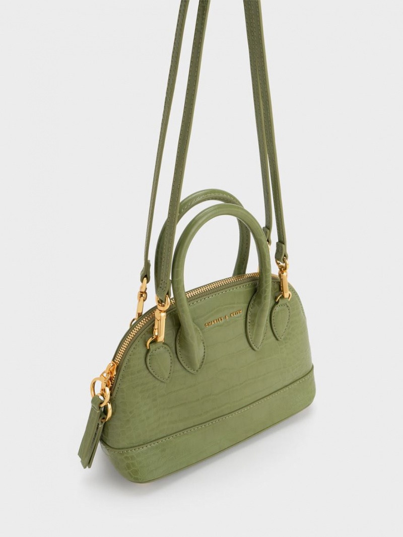 τσάντεσ tote Charles And Keith Harmonee Croc-Embossed Bowling Ελιά | 75183-ZJLG