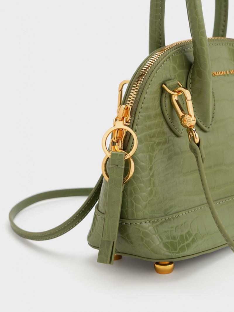 τσάντεσ tote Charles And Keith Harmonee Croc-Embossed Bowling Ελιά | 75183-ZJLG