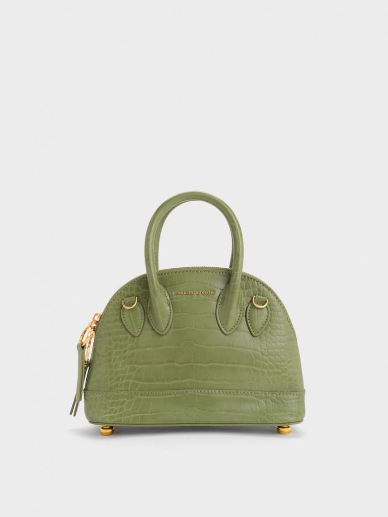 τσάντεσ tote Charles And Keith Harmonee Croc-Embossed Bowling Ελιά | 75183-ZJLG