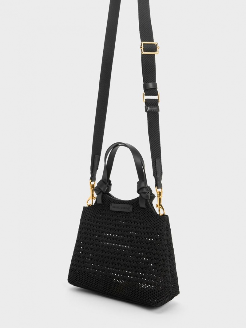 τσάντεσ tote Charles And Keith Ida Knotted Handle Πλεκτά μαυρα | 12745-LZYW