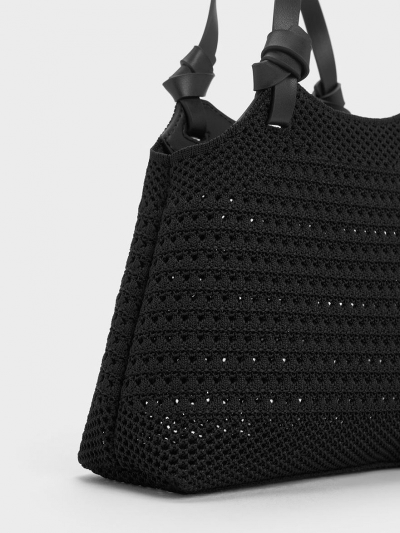 τσάντεσ tote Charles And Keith Ida Knotted Handle Πλεκτά μαυρα | 12745-LZYW
