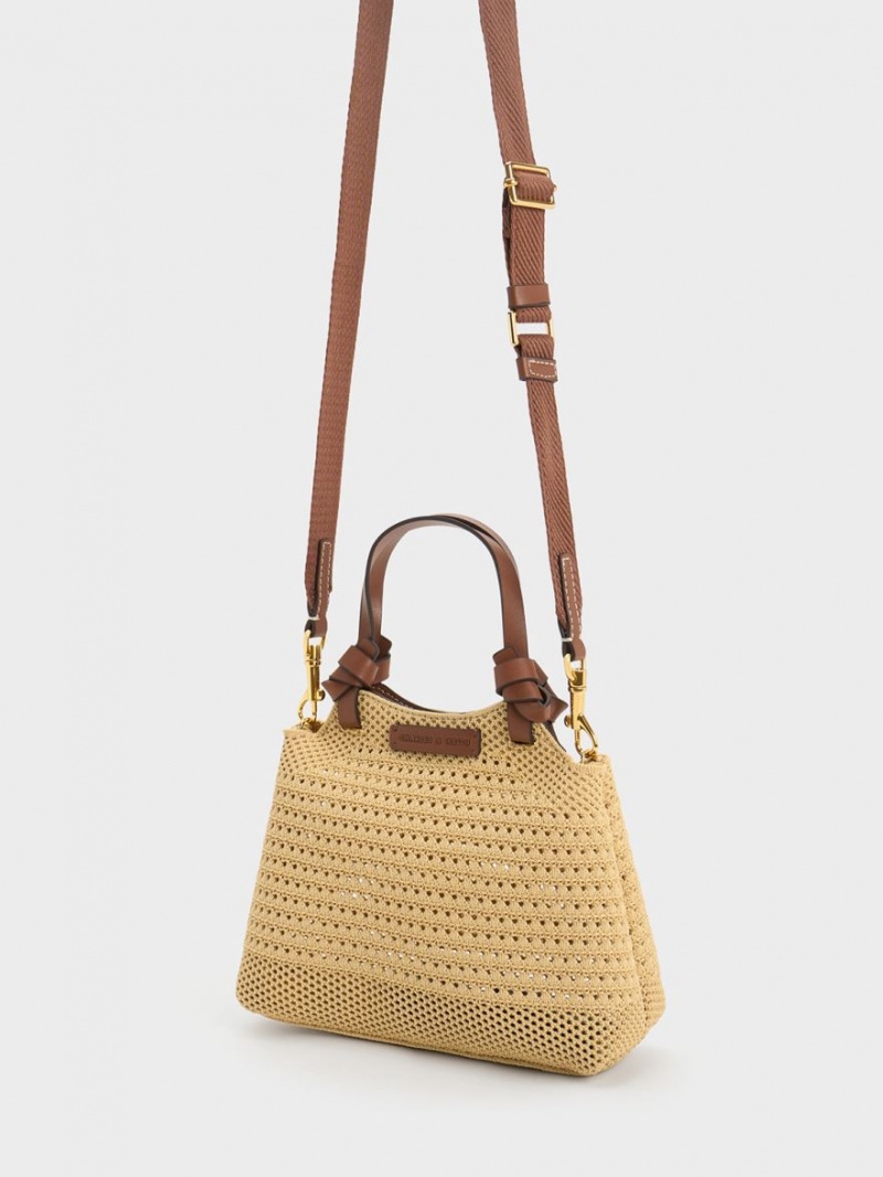 τσάντεσ tote Charles And Keith Ida Knotted Handle Πλεκτά Μπεζ | 43927-QYVH